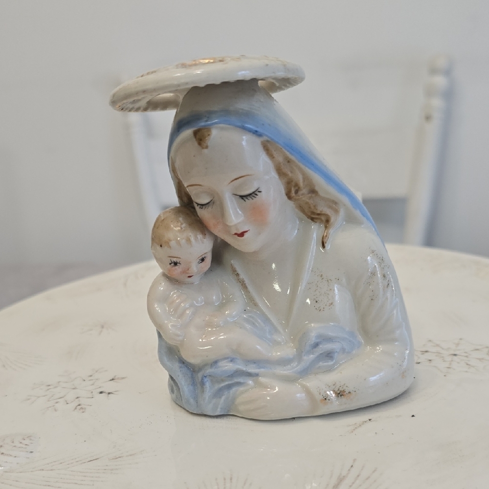 Vintage Handpainted Madonna Child Porcelain Planter Figurine Royal Japan